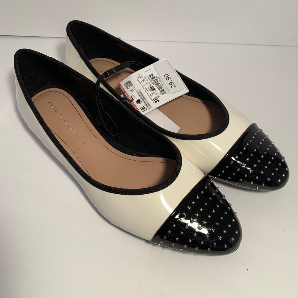 NWT ZARA STUDDED TOES BALLET FLATS SIZE 7.5
